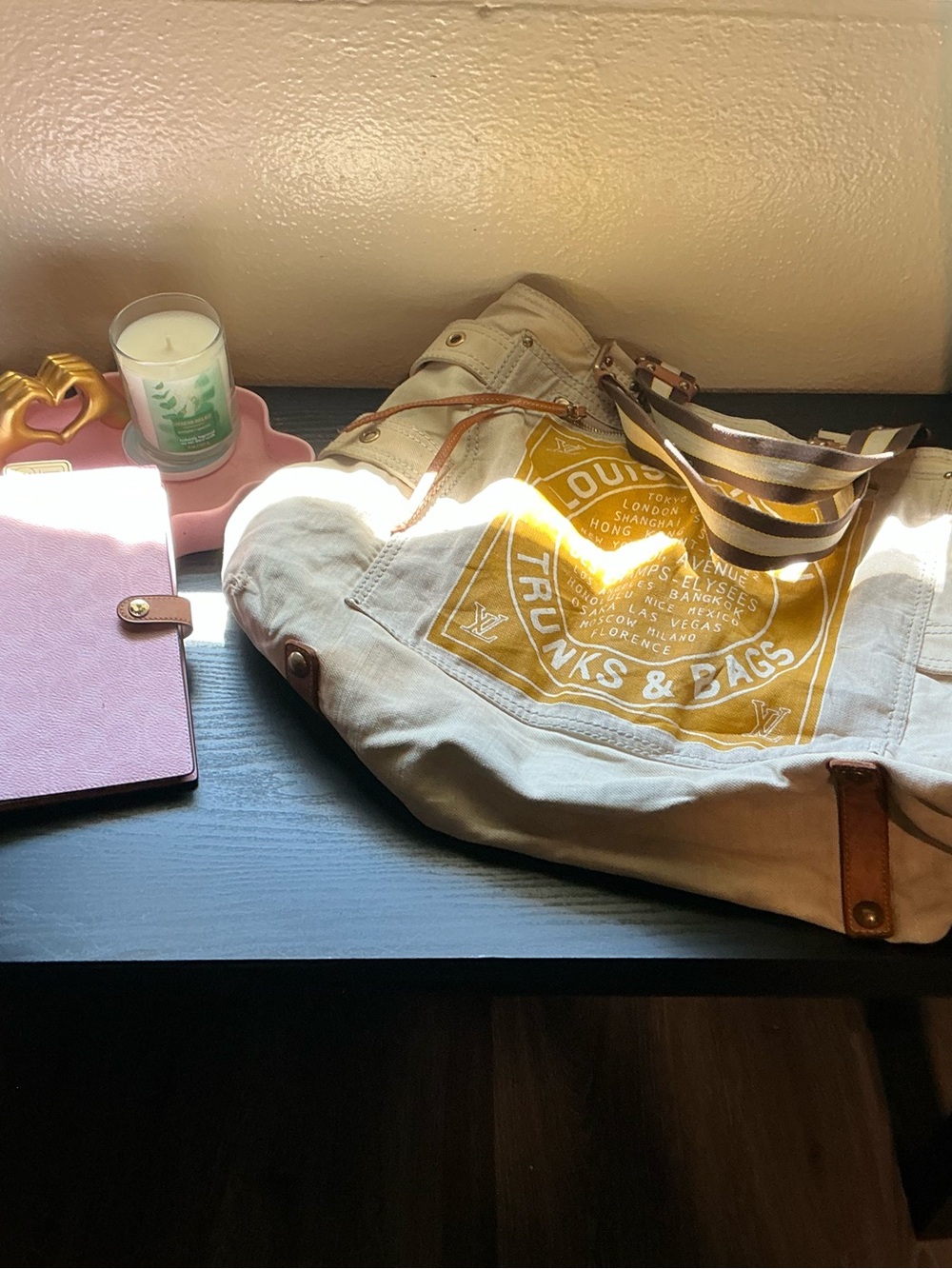 Louis Vuitton Beige Canvas Hobo with Mustard Yellow Logo Print